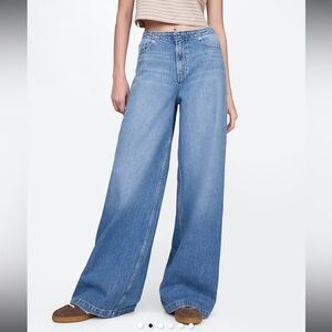 GAP Women's Mid Rise UltraSoft Pleated Easy Baggy Jeans size large